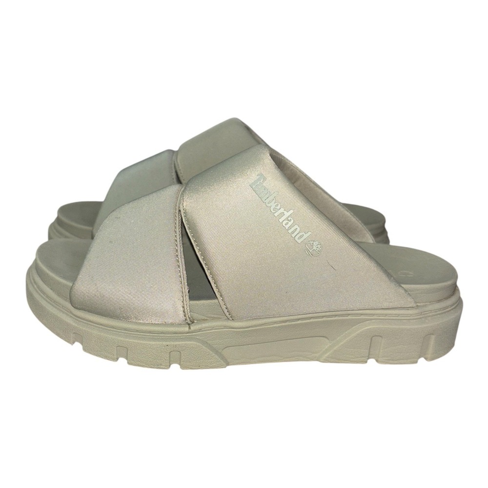 Timberland Greyfield Slide Sandal Womens 6.5 Light Taupe Knit Lug Sole Platform